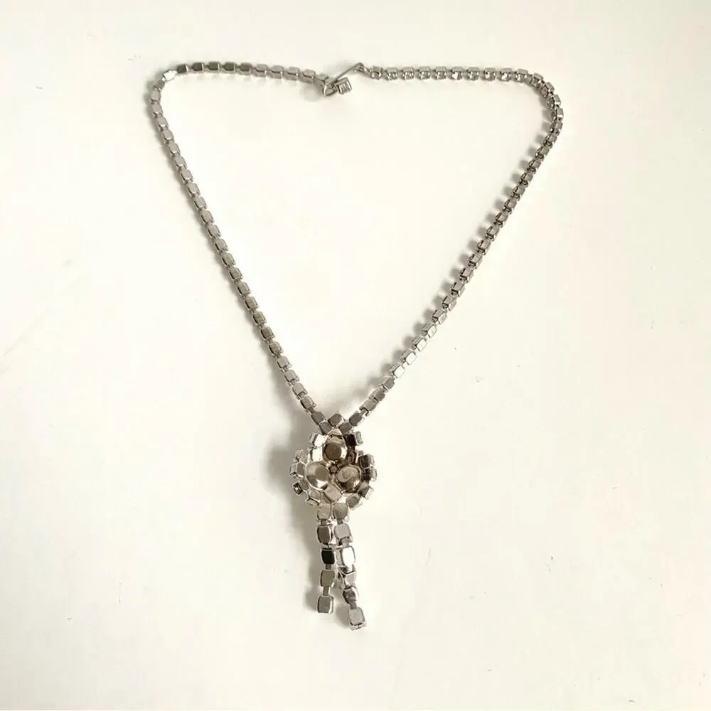 Vintage Rhinestone Necklace Dangle Retro Formal Prom Choker Clear Faux‎ Diamonds